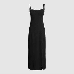 J. Crew Black Slit Cocktail Dress with Spaghetti Straps